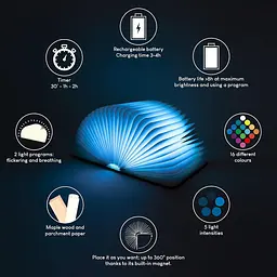 Дерев'яна складна лампа BONNYCO Led Book Light з дистанційним керування, 16 кольорів таймер - мініатюра 4
