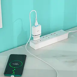 Мережевий зарядний пристрій 1USB Hoco C12Q 3A White + USB Cable Type-C - мініатюра 6
