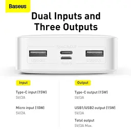 Портативний акумулятор Baseus Bipow Digital Display 20000mAh 15W (PPDML-J02) білий - мініатюра 3