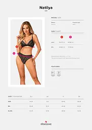 Комплект білизни Obsessive Natilya 2-pcs set M/L, black, бюстгальтер, трусики - мініатюра 7