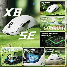 Ігрова бездротова мишка ATTACK SHARK X8SE / Три режими підключення / 55g / 25000DPI / Сенсор PAW3311 / White - мініатюра 4