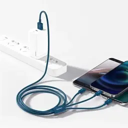 Дата кабель USB 2.0 AM to Lightning + Micro 5P + Type-C 1.5m 3.5A blue Baseus (CAMLTYS-03) - мініатюра 10