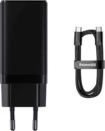 Мережевий зарядний пристрій Baseus GaN5 Pro 2C+U 65W EU with Type-C to Type-C 1m black (CCGP120201)
