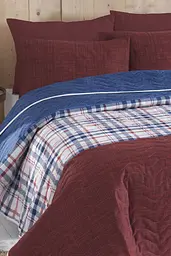 Покривало стьобане з наволочками Eponj Home - North bordo бордовий 200x220 - мініатюра 2