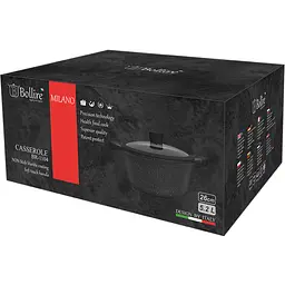 Каструля Bollire Milano, з кришкою, чорна, 26 см, 5,2 л (BR-1104) - мініатюра 3