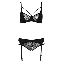 Комплект білизни Passion PAULINE Set black: стрепи: ліф L/XL - мініатюра 5