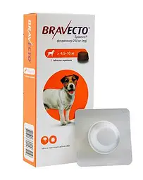 Противоразитарная жевательная таблетка для собак Bravecto 250 мг, 4.5–10 кг