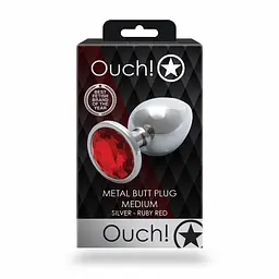 Металева анальна пробка Round Gem, розмір М колір: сріблястий/червоний Ouch! (Нідерланди) Ouch! OU533609 103121 - мініатюра 5
