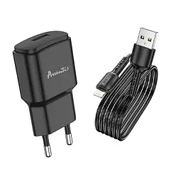 Мережевий зарядний пристрій Avantis A480 Orion (1USB/2.1A) + USB кабель Lightning- чорний - мініатюра 3