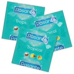 Презервативи Pasante Tropical зі смаком тропічних фруктів в асортименті - мініатюра 2