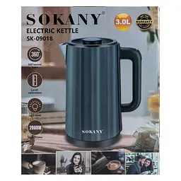 Електрочайник SOKANY SK-09018 дисковий 3 л, малахіт Sokany SK-09018GR - мініатюра 8