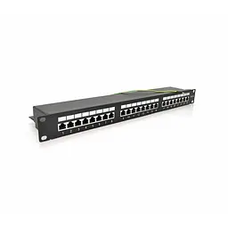 Патч-панель PiPo 24 порти FTP кат 5Е 19" 1U екранована чорна Q10 (73-00882) - мініатюра 2