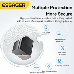Мережевий зарядний пристрій Essager Pinchen 33W USB A + TYPE C Чорний (ECTAC-PCB01-P) - мініатюра 9
