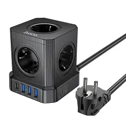 Мережевий зарядний пристрій Hoco NS8 Sharp 5 position (PD20W/1C3A) Desktop Socket Black - мініатюра 2