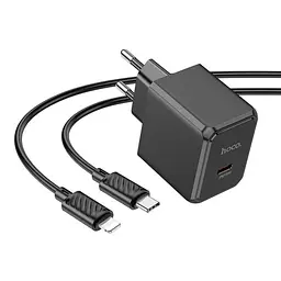 Мережевий зарядний пристрій Hoco CS13A Ocean single port PD20W charger set(C to iP) чорний - мініатюра 2