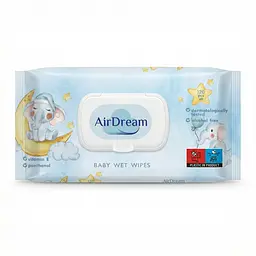 Вологі серветки для дітей Air Dream з вітаміном Е та D-пантенолом 120 шт. Серветки для новонароджених