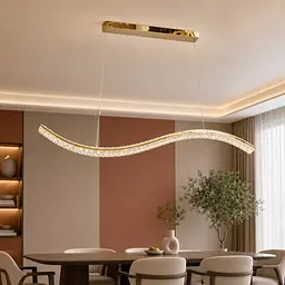 Сучасна підвісна LED-люстра Artlight 523-1200-1-D-GD золота лінійна хвиля з кришталем, пультом та регулюванням яскравості