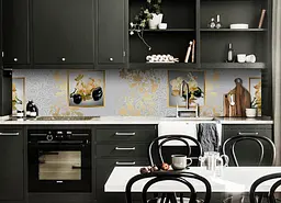 Кухонний фартух Happy Pocket Золотий Орнамент вінілова наклейка для кухні орхідеї ПВХ Текстура Сірий Z181354 - мініатюра 4