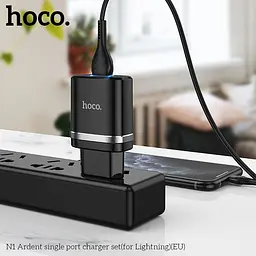 Блок-адаптер живлення з підсвіткою HOCO N1 Ardent charger set набір з кабелем Lightning чорний - мініатюра 4