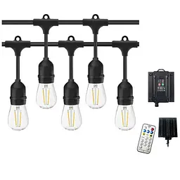 Гірлянда Sun Lamp LED Edison з ретро-лампочками з пультом управління, сонячною панеллю і можливістю зарядки від мережі