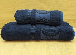 Набір турецьких бамбукових махрових рушників Zeron 50х90+70х140 Bamboo Agaс Desen синій 1