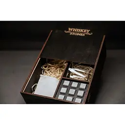 Подарунковий набір Whiskey Stones камені для віскі в дерев'яному пеналі №7 + 2 склянки Pasabahce Luna + щипці + мішечок - мініатюра 3