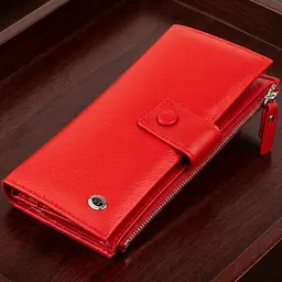 Гаманець шкіряний жіночий на хлястику з кнопкою ST Leather 19281 червоний