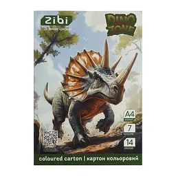 Кольоровий картон ZiBi DINO, А4, 7 кольорів - 14 аркушів (ZB.1951-16) - мініатюра 1