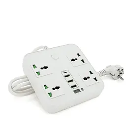 Мережевий фільтр ТВ-Т90, 4 розетки + 3 USB, 2 м, перетин 3х0, 75мм, 3000W, White, Box