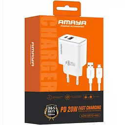 МЗП Amaya E67D PD20W+QC3.0 (1USB-A/1C) + кабель USB to MicroUSB White - мініатюра 2