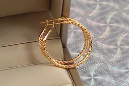 Сережки кільця Хuping Jewelry кручений джгут 3 см золотисті