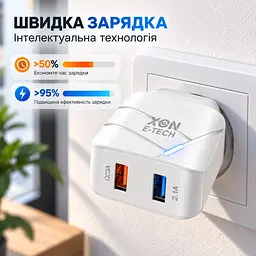 Зарядний пристрій XON PowerCharge 18W (QC3.0) USB Type-А (PCWC018018A2С0W 6181) Білий - мініатюра 2