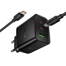 МЗП Hoco N75 Grande 65W QC+PD (1USB-A/2C) + кабель Type-C to Type-C Black - мініатюра 5