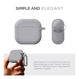 Силіконовий чохол для навушників Apple AirPods 4, Hang Case, сірий, ультратонкий захисний кейс товщиною 2 мм, захист від подряпин, пилу та ударів, компактний, з карабіном для кріплення, ArmorStandart (ARM81284) - мініатюра 2