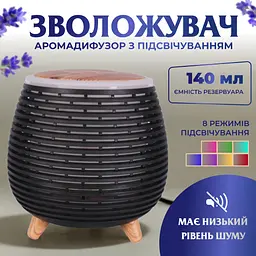 Зволожувач повітря аромадифузор з підсвічуванням 140 мл, чорний Holdmay HPKP6049B - мініатюра 2