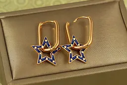 Сережки підвіски Xuping Jewelry Блакитні зірочки 2,7 см золотисті - мініатюра 2
