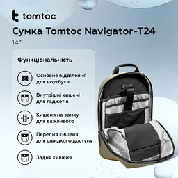 Сумка Tomtoc Navigator-T24 Sling Bag Khaki 14 Inch/7L (T24M1K1) (T24M1K1) - мініатюра 7