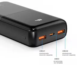 Акумулятор зовнішній XO PR206 PD20W/QC22.5W Digital Display 20000mAh чорний - мініатюра 4