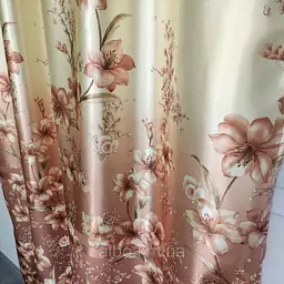 Атласні штори з квітами коричневого кольору 150х270 з тюлистом батистовим 400х270 на тасьме ALBO pbe0052700 - мініатюра 3