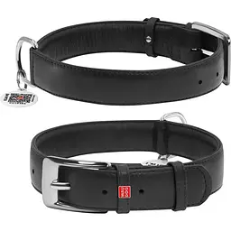 Нашийник для собак Waudog Glamour, шкіряний, з QR паспортом, 46-60х3,5 см, чорний - мініатюра 3