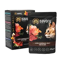 Набір паучів Savory Kitten 3+1 для кошенят ягня з гарбузом в желе 85 г - мініатюра 2