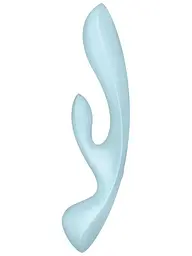 Двосторонній вібратор-кролик Satisfyer Triple Oh Light Blue, 3 мотори, руків’я-масажер - мініатюра 2