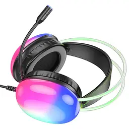 Навушники накладні Hoco W109 Plus ігрові з LED підсвічуванням USB чорний - мініатюра 5