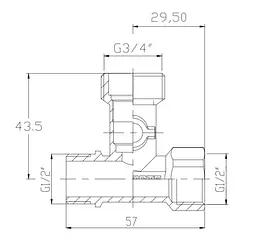 Кран кульовий приладовий Thermo Alliance Forte 1/2"Зх3/4"Зх1/2 В триходовий, PN40 SF186W152015 - мініатюра 4