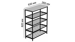Полиця для взуття Слайм 4 Ferrum-decor 820x630x260 Чорний метал ДСП Білий 16 мм (FRD-105160) - мініатюра 6