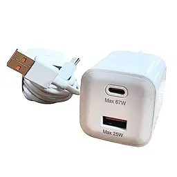Комплект зарядний Xiaomi MDY-EP-1406 GaN 67W Type-C + USB-A 2 порти блок + кабель USB-A to C - мініатюра 2