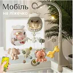 Мобіль на ліжечко з пультом, дитяча карусель для новонароджених немовлят мобілі 2 в 1 з таймером, колискові та звуки (сolombokid 5033A) - мініатюра 2