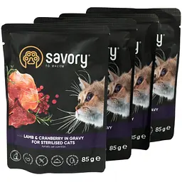 Набір вологих кормів Savory 3+1 для стерилізованих котів, ягня з журавлиною у соусі 340 г (4 шт. х 85 г) - мініатюра 4