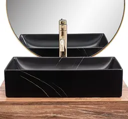 Умивальник Rea Inga накладний black marble mat REA-U8006, Чорний матовий - мініатюра 6
