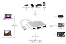 Док-станція USB3.1 Type-C --> HDMI/USB3.0/Type-C (F), кабель 0.1м, OEM - мініатюра 4